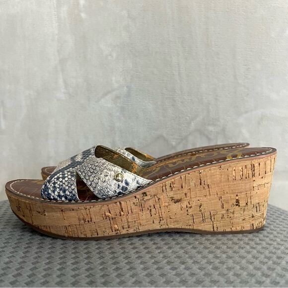 Sam Edelman Sandals Womens 10 Reid Cork Wedge Heel Slide Shoes Slip On Boho - Picture 6 of 15